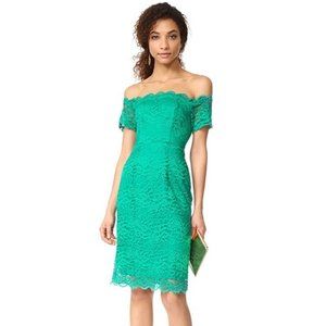 BB Dakota moreen off shoulder green lace dress
